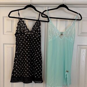 Victoria's Secret Black and Mint Chemise Set